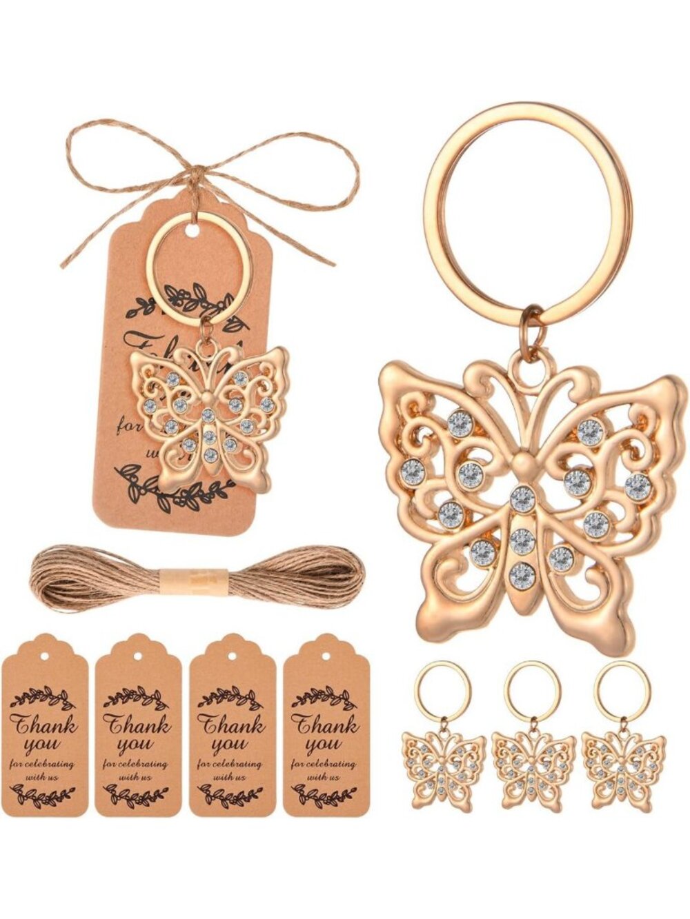 24Pcs Butterfly Keychains - Cute Party Favors for Weddings, Showers & Events